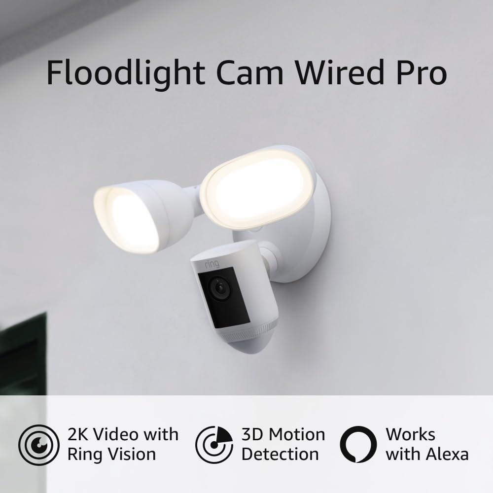 imageRing Floodlight Cam Wired Pro with Birds Eye View and 3D Motion Detection WhiteWhite