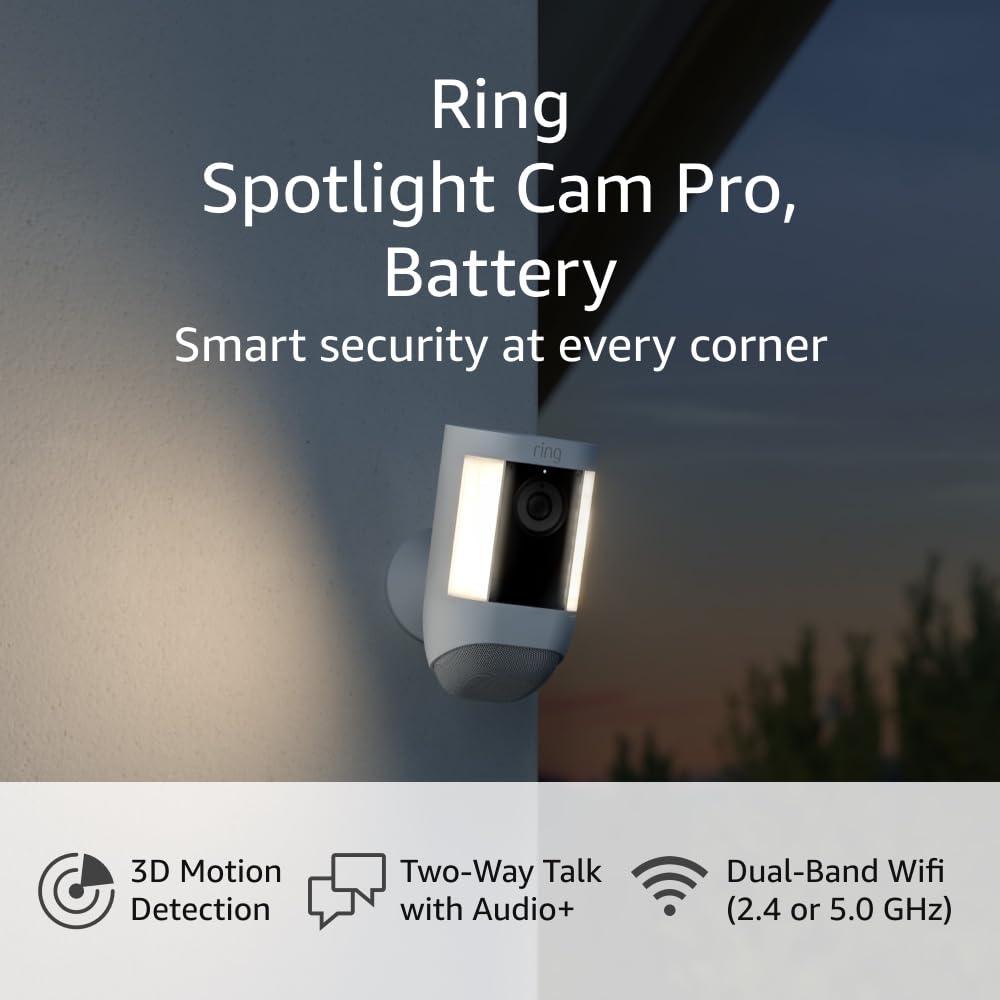 imageRing Spotlight Cam Pro Battery 3D Motion Detection TwoWay Talk with Audio and DualBand Wifi 2022 release 2pack WhiteWhite