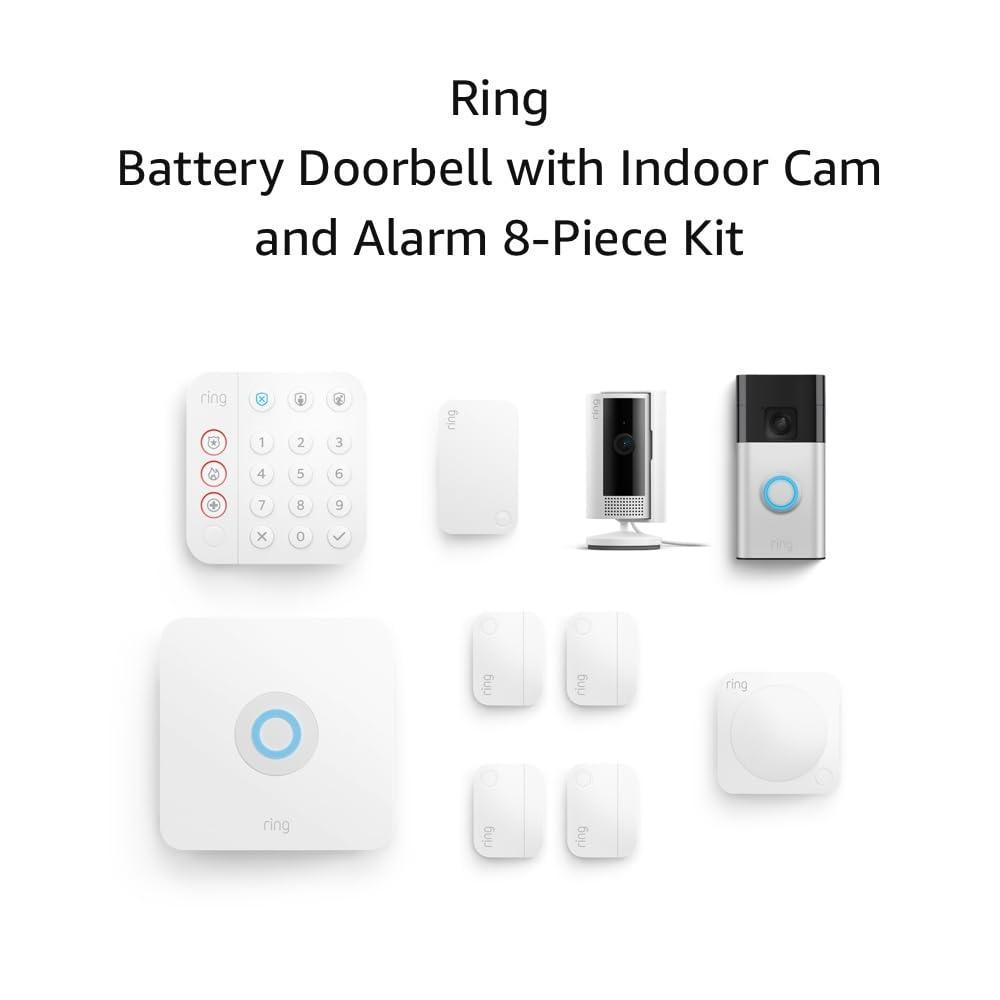 imageBattery Doorbell Satin Nickel with Indoor Cam White and Alarm 8Piece White