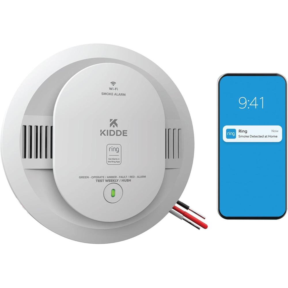 imageKidde Smart Smoke Detector Ring App Enabled for RealTime Notifications Hardwired Alarm AA Backup BatterySmoke Detector