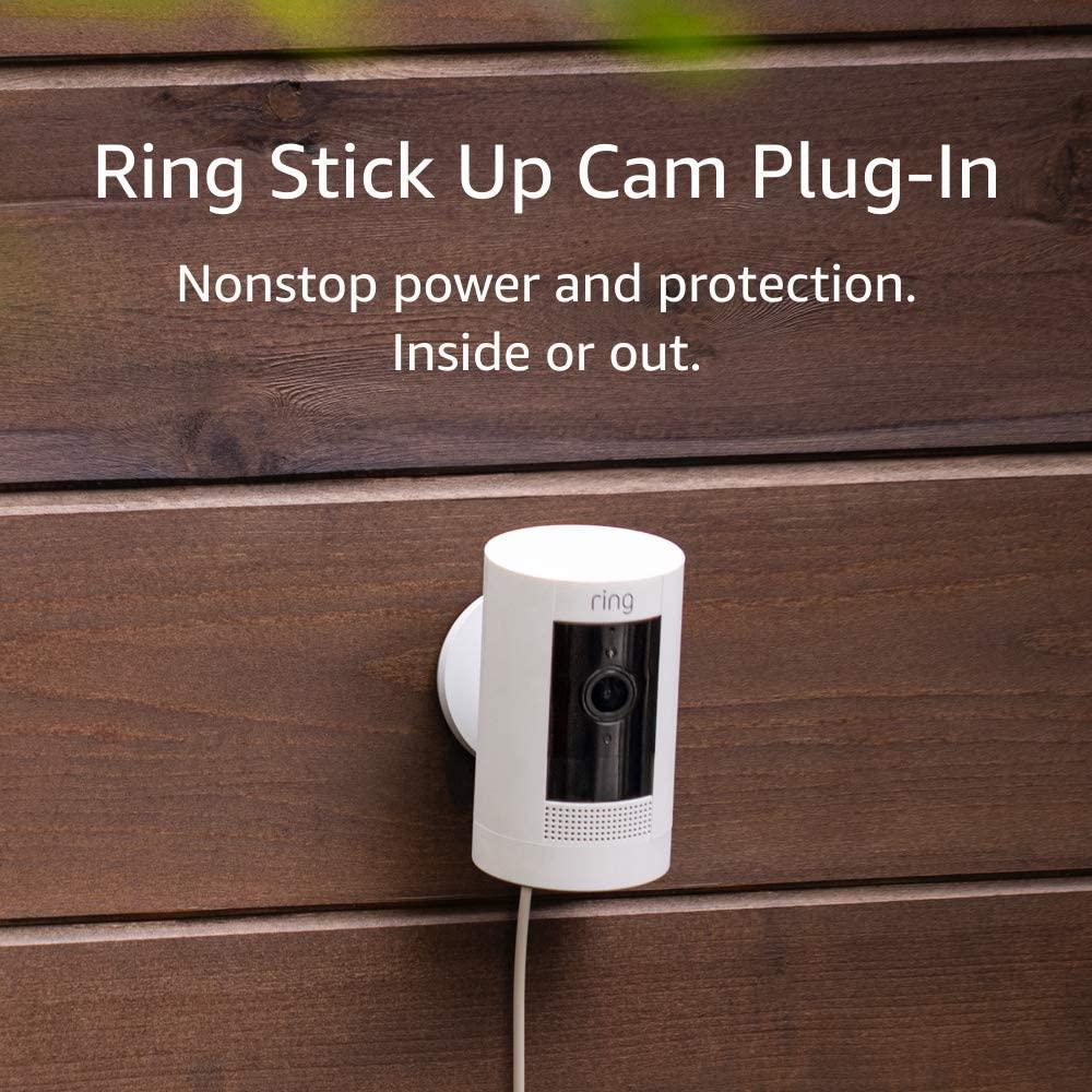 imageLikeNew Ring Stick Up Cam PlugIn HD security camera with twoway talk Works with Alexa White Pack of 4
