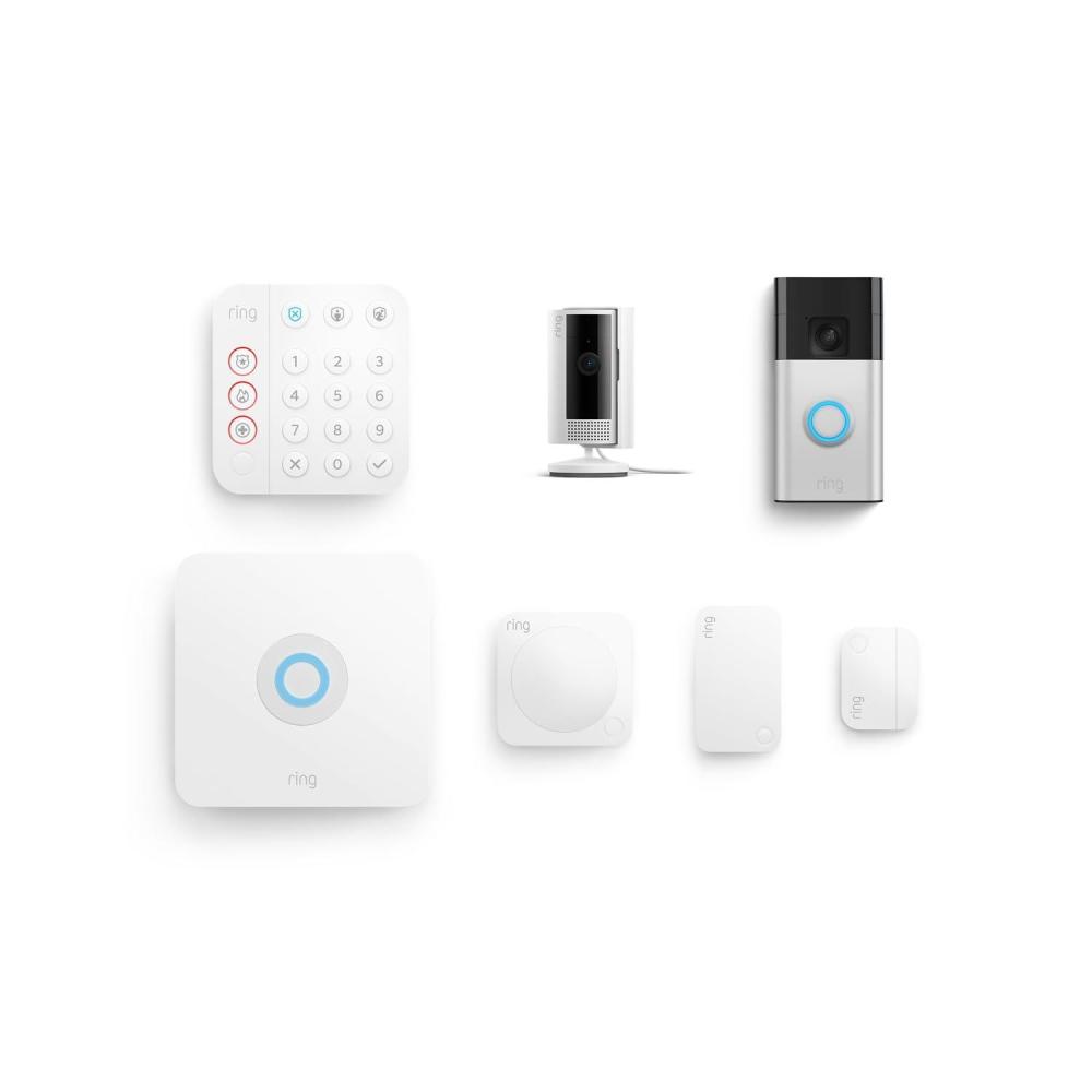 imageRing Alarm 5Piece Kit with Ring Battery Doorbell and Ring Indoor Cam 2nd GenSatin Nickel