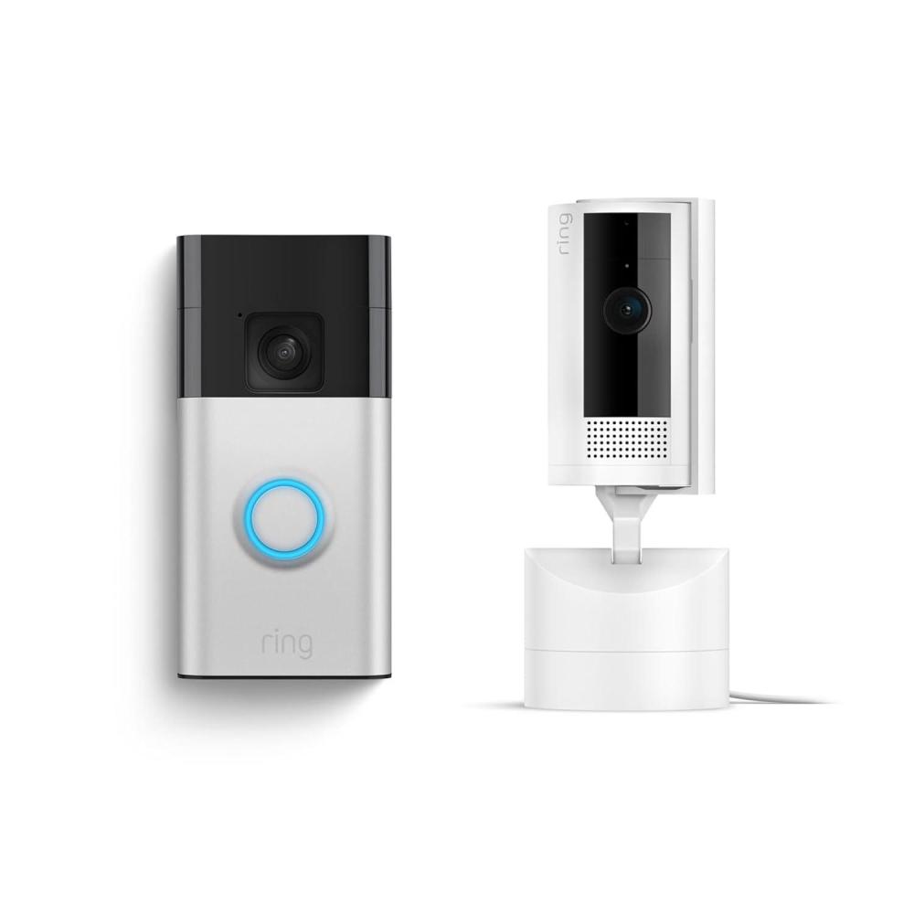 imageRing Battery Doorbell with Ring PanTilt Indoor Cam WhiteSatin Nickel