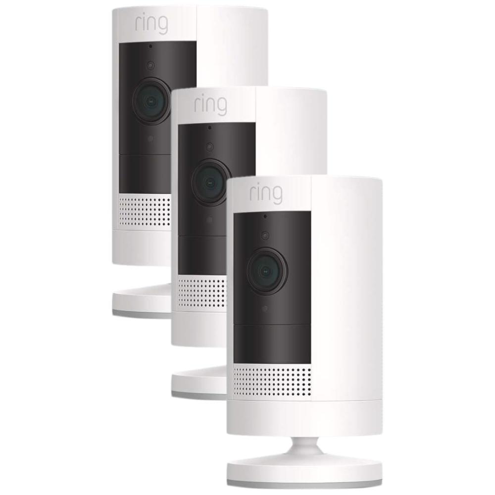 imageRing Outdoor Cam Stick Up Cam  WeatherResistant Outdoor Camera Live View Color Night Vision TwoWay Talk Motion alerts Works with Alexa  White3 Cameras