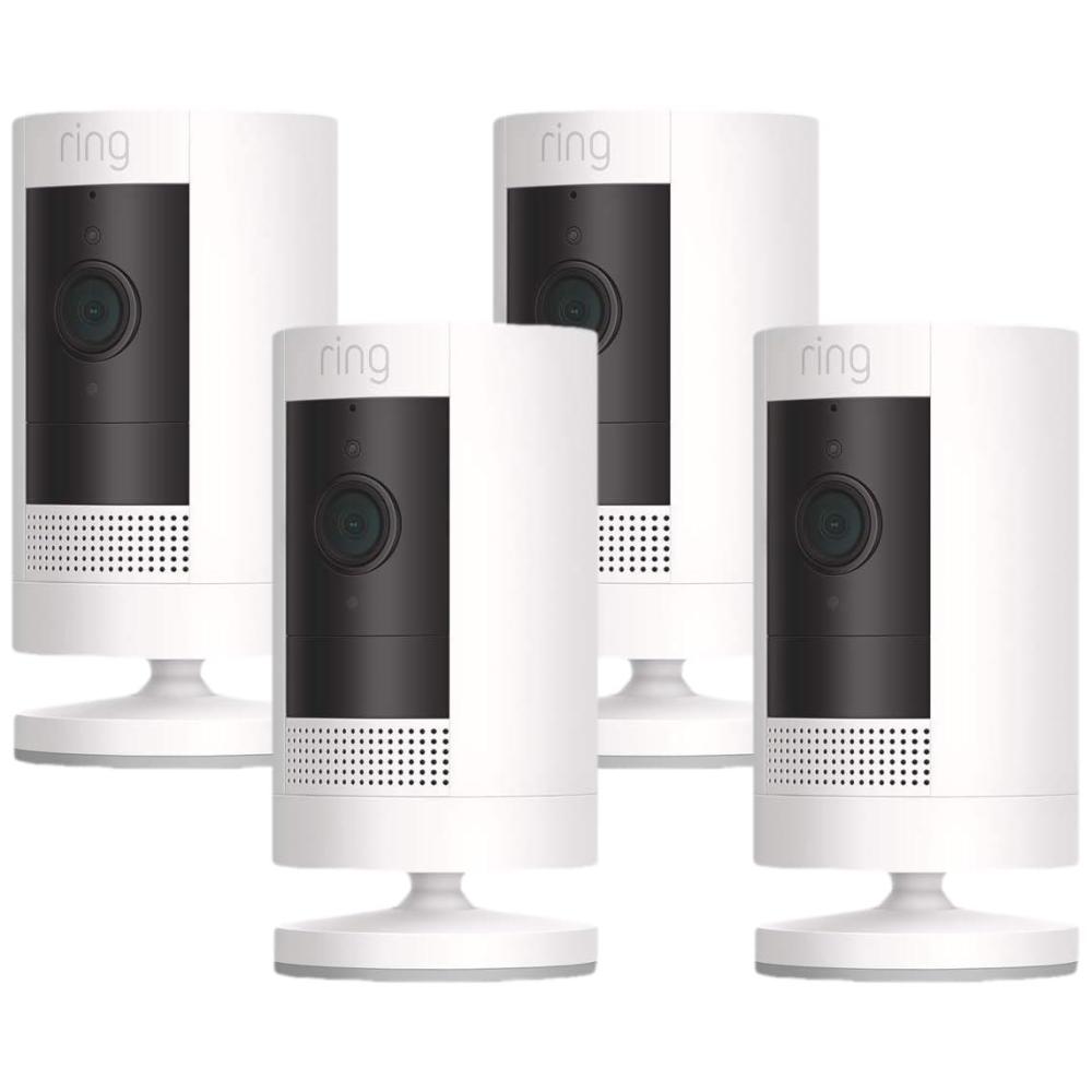 imageRing Outdoor Cam Stick Up Cam  WeatherResistant Outdoor Camera Live View Color Night Vision TwoWay Talk Motion alerts Works with Alexa  White4 Cameras