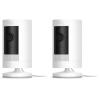 Like-New Ring Stick Up Cam Plug-In HD security camera with two-way talk, Works with Alexa – White (Pack of 2)