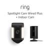 Ring Spotlight Cam Plus Battery with All-new Ring Indoor Cam, White(Black)