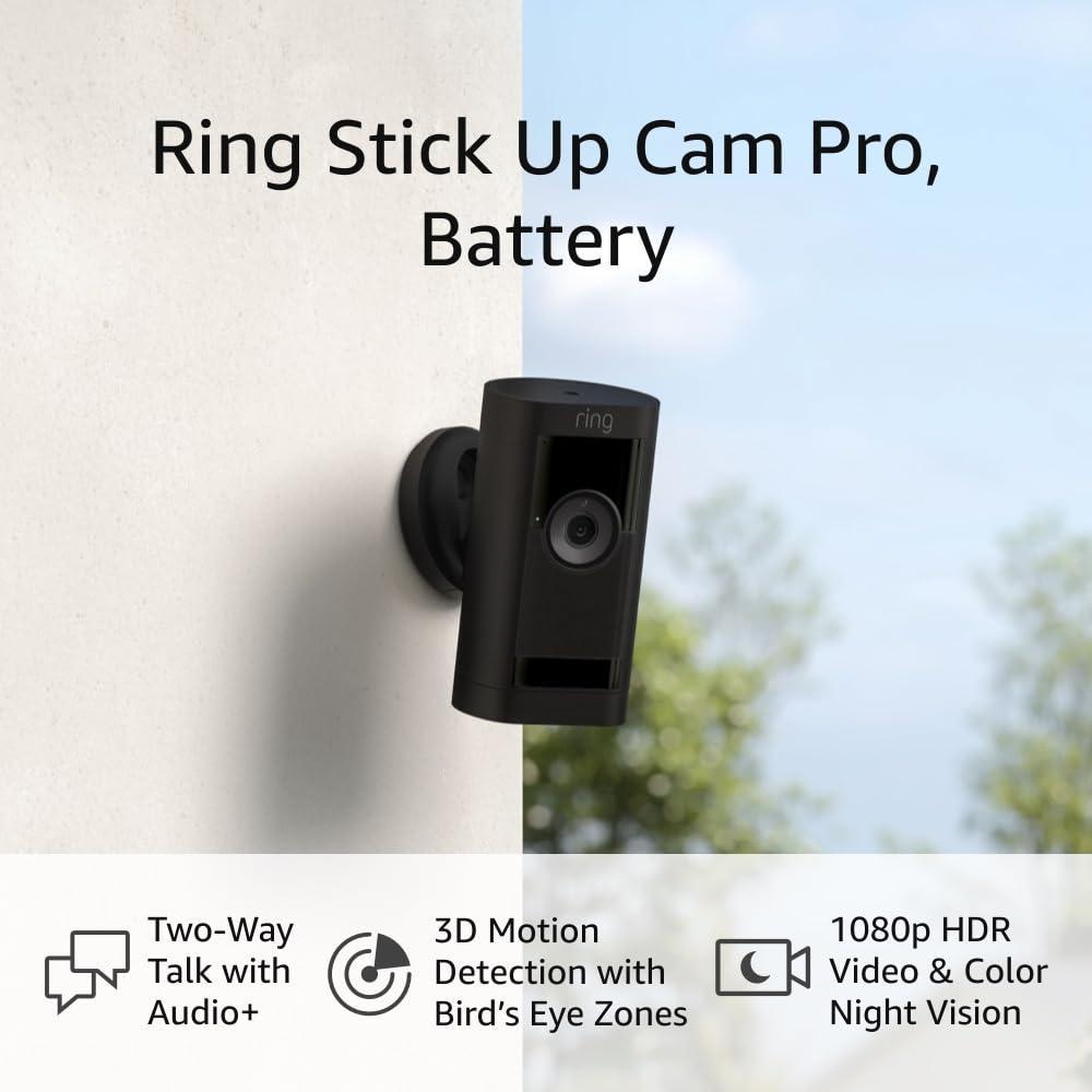 imageLikeNew Ring Stick Up Cam Pro Battery  TwoWay Talk with Audio 3D Motion Detection with Birds Eye Zones and 1080p HDR Video ampamp Color Night Vision 2023 release Black
