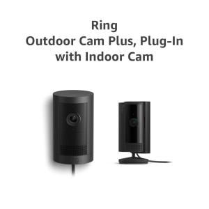 All-new Ring Outdoor Cam Plus Plug-In, Black with Ring Indoor Cam, Black