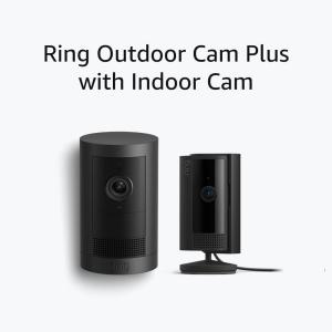 Ring Outdoor Cam Plus, Battery, Black with Ring Indoor Cam (2nd Gen), Black