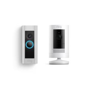 Ring Wired Doorbell Plus with Ring Stick Up Cam, Battery White