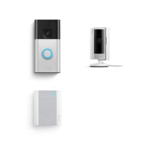 Ring Battery Doorbell with Ring Indoor Cam 2nd Gen and Ring Chime(Satin Nickel)
