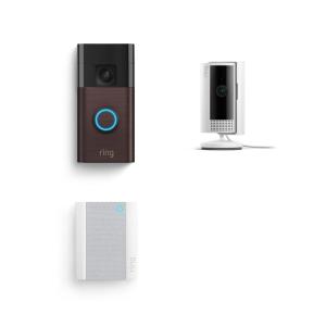 Ring Battery Doorbell with Ring Indoor Cam 2nd Gen and Ring Chime(Venetian Bronze)