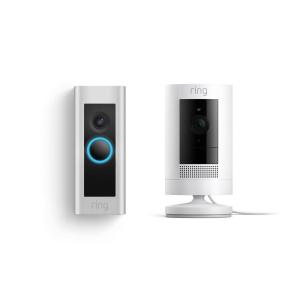 Ring Wired Doorbell Plus with Ring Stick Up Cam, Plug-In White