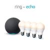 Ring Smart Lighting – A19 Bulb, White (4-pack) bundle with All-new Echo (4th Gen) – Charcoal(A19 Smart Bulb 4pk + Echo (4th Gen))