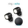 Ring Smart Lighting – Spotlight, Battery-Powered, Outdoor Motion-Sensor Security Light, Black (2-pack) + Echo (4th Gen)