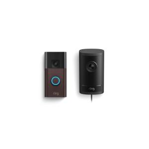 Ring Outdoor Cam Pro, Plug-In (Newest Model), Black with Battery Doorbell, Venetian Bronze