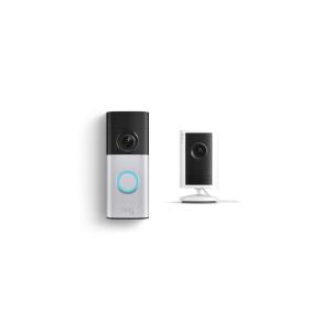 Ring Wired Doorbell Plus (Newest Model), Nickel Silver with Indoor Cam Plus (Newest Model), White