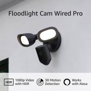 Ring Floodlight Cam Wired Pro with Bird’s Eye View and 3D Motion Detection, Black (Pack of 4)
