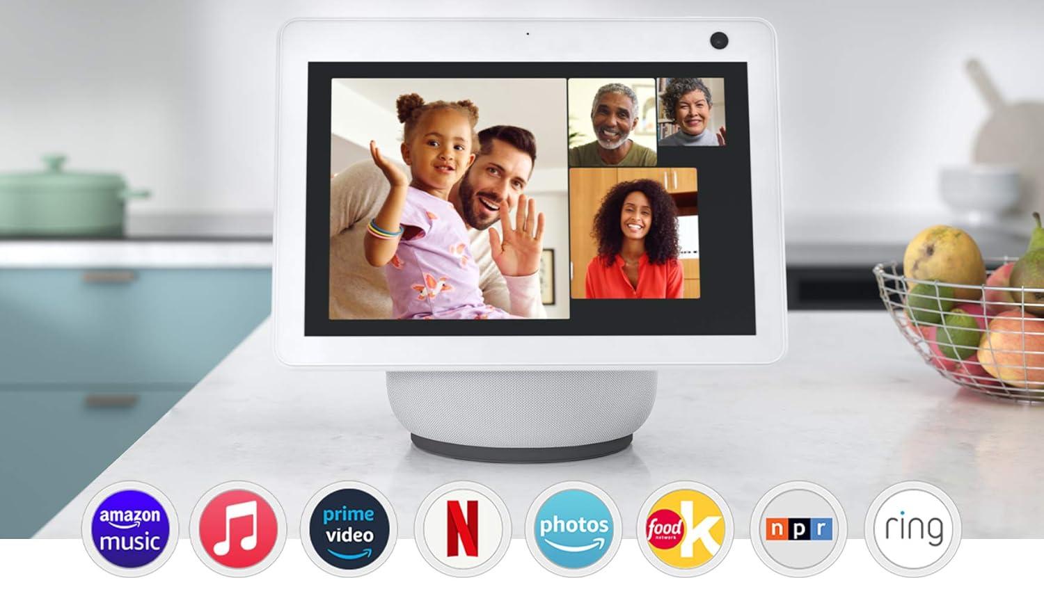 imageRing Outdoor Smart Plug with Allnew Echo Show 10 3rd Gen Glacier White