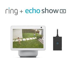 Ring Outdoor Smart Plug with All-new Echo Show 10 (3rd Gen) – Glacier White