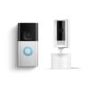 Ring Pan-Tilt Indoor Cam, White with Ring Battery Doorbell Plus, Satin Nickel