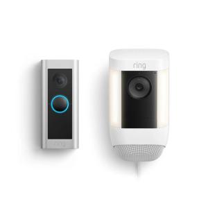 Ring Wired Doorbell Pro with Ring Spotlight Cam Pro, Plug-In White