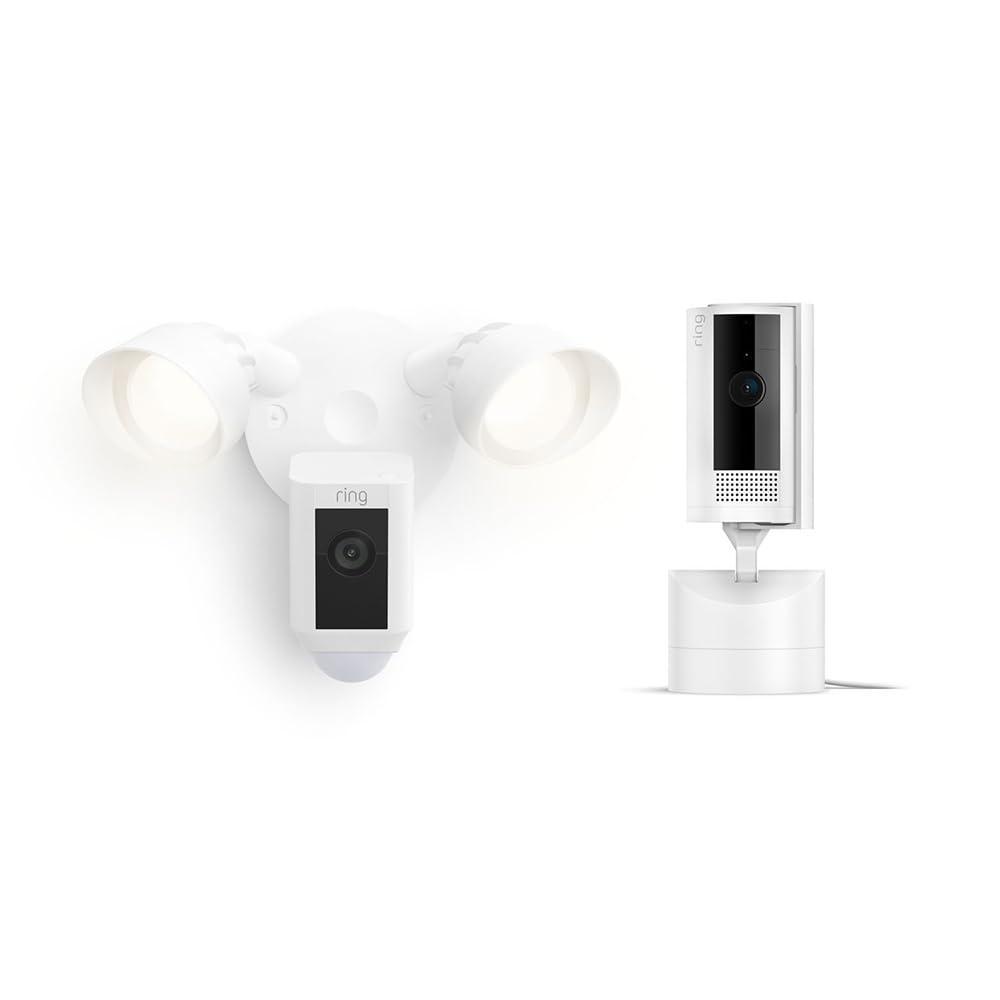 imageRing PanTilt Indoor Cam White with Ring Floodlight Cam Wired Plus White