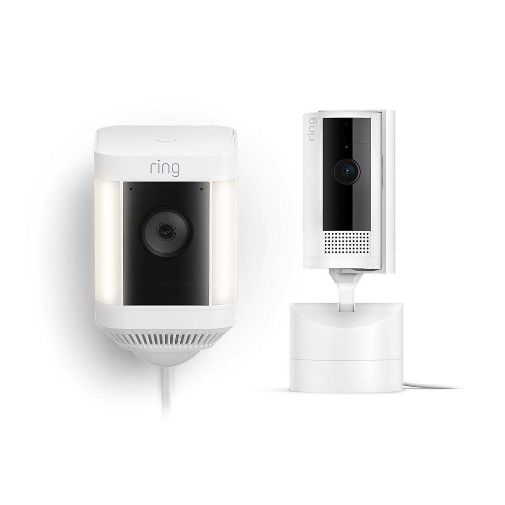 imageRing PanTilt Indoor Cam White with Ring Spotlight Cam Plus PlugIn White