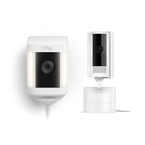 Ring Pan-Tilt Indoor Cam, White with Ring Spotlight Cam Plus Plug-In, White