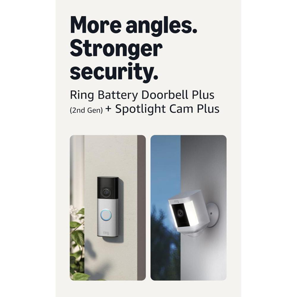 imageRing Battery Doorbell Plus newest model Nickel Silver with Spotlight Cam Plus Battery White