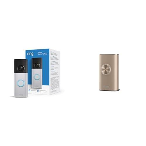 imageRing Battery Doorbell Plus newest model Retinal 2K with wideangle video up to 6x Enhanced Zoom Night Vision and Quick Release Battery Pack Nickel SilverPolished Sandstone